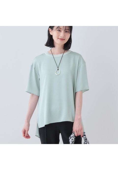 【バックシャン】デザインTブラウス サックスブルー - #1