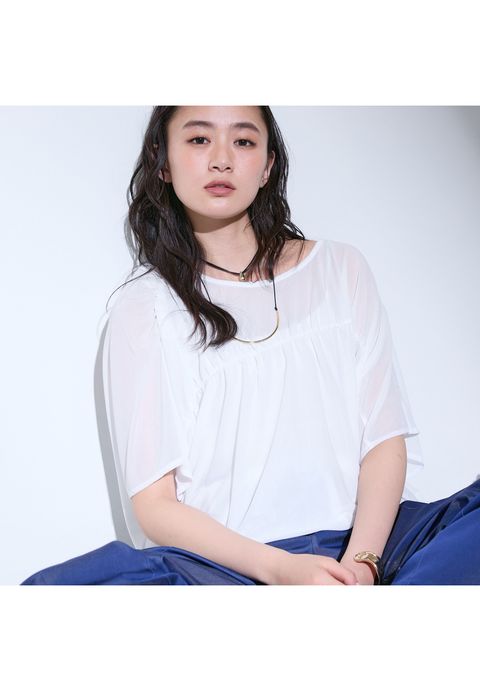 【洗える／体型カバー】シャーリングシアートップス ホワイト - #1