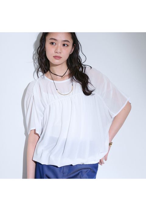 【洗える／体型カバー】シャーリングシアートップス ホワイト - 3