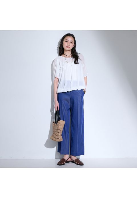 【洗える／体型カバー】シャーリングシアートップス ホワイト - 5