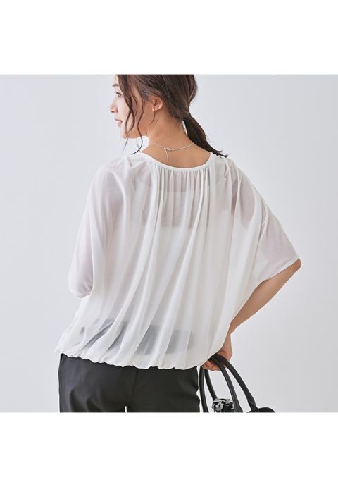 【洗える／体型カバー】シャーリングシアートップス ブラック - 7