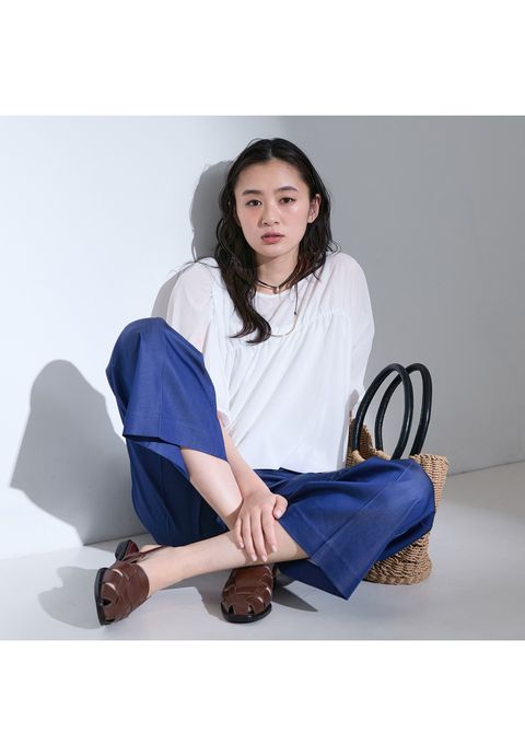 【洗える／体型カバー】シャーリングシアートップス ブルー - 4