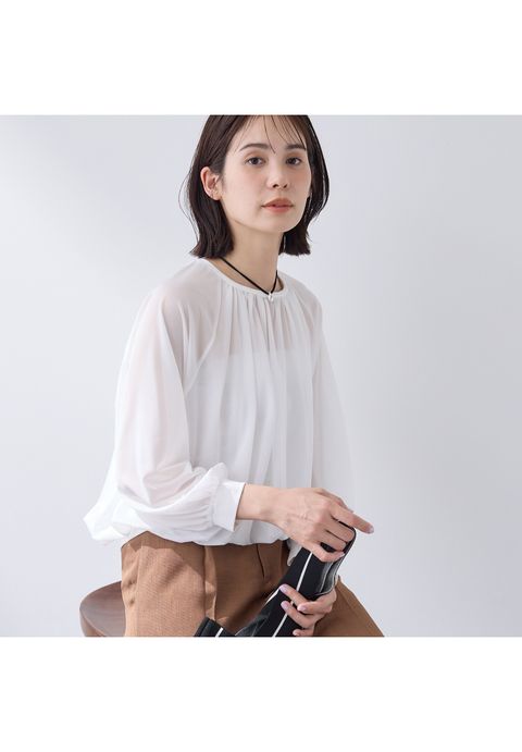 【体型カバー／マシンウォッシュ対応】シアージャージトップス ホワイト - 3