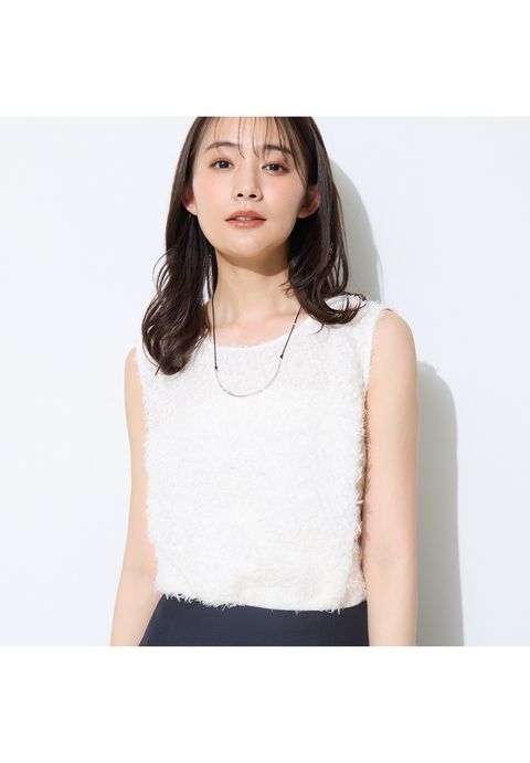 【インナーとしても活躍！】フリンジジャカードチュニック オフホワイト - 3