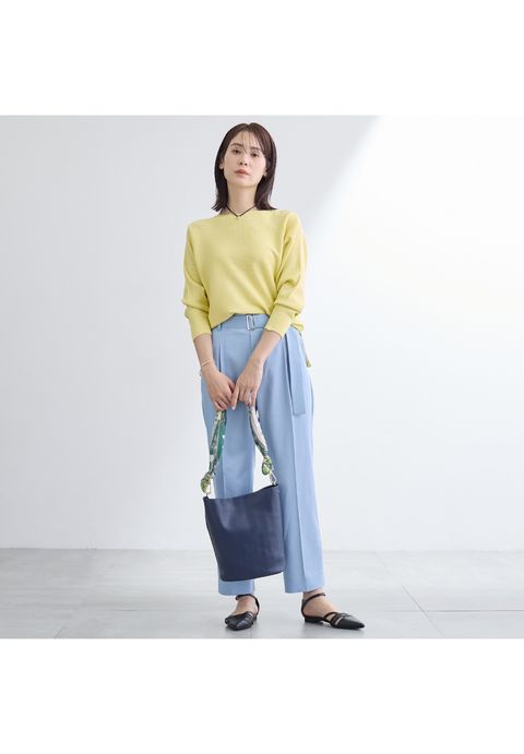 【ハンドル2WAY／A4収納】スカーフハンドル バケツバッグ ネイビー - 5