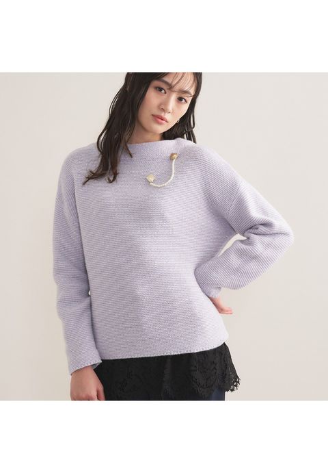 【洗える／大人ラメ】カラーMIXボトルネックニット サックスブルー - 9
