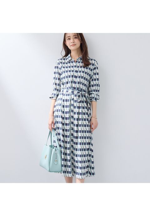 【洗える／2WAY】ベルト付き ジオメトリック柄 シャツワンピース スミクロ - 3