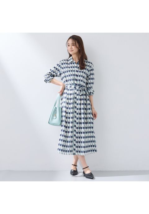 【洗える／2WAY】ベルト付き ジオメトリック柄 シャツワンピース スミクロ - 4
